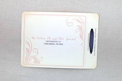 Vintage Flourish Navy and Blush Pink Wedding Invitation Booklet 3pg Livret with Navy Satin Ribbon- TE1