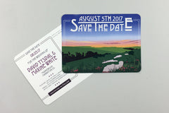Flint Kansas Save the Date - Rolling Hills with wildflowers at Sunset Wedding Save the Date Postcard