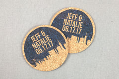 San Francisco Skyline Wedding Cork Coaster Favors Personalized with Names and Wedding Date // Wedding Reception Cork Coaster Favor