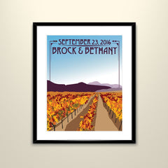 Napa Vineyard Wedding Landscape Vintage 11x14 Poster Travel Poster - Personalize with Names and date (frame not included)