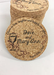 Wine Themed Cork Coaster Wedding Favors // Anniversary Vow Renewal Favors Personalized with Names and Wedding Date