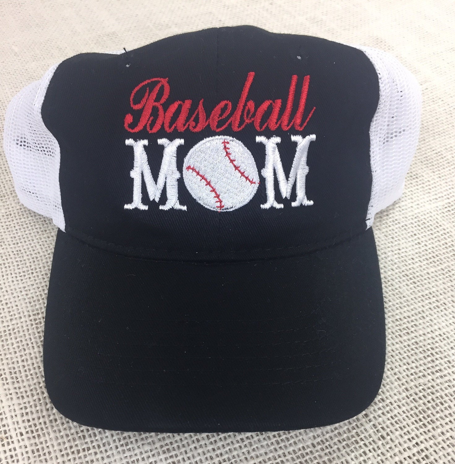 Baseball Mom trucker unstructured mesh hat theead color 100% customizable