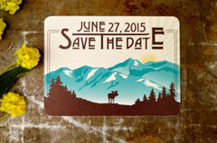 Denali Save The Date Alaskan Mountains (Yellow & Blue) with Moose Sunrise Save The Date Postcard