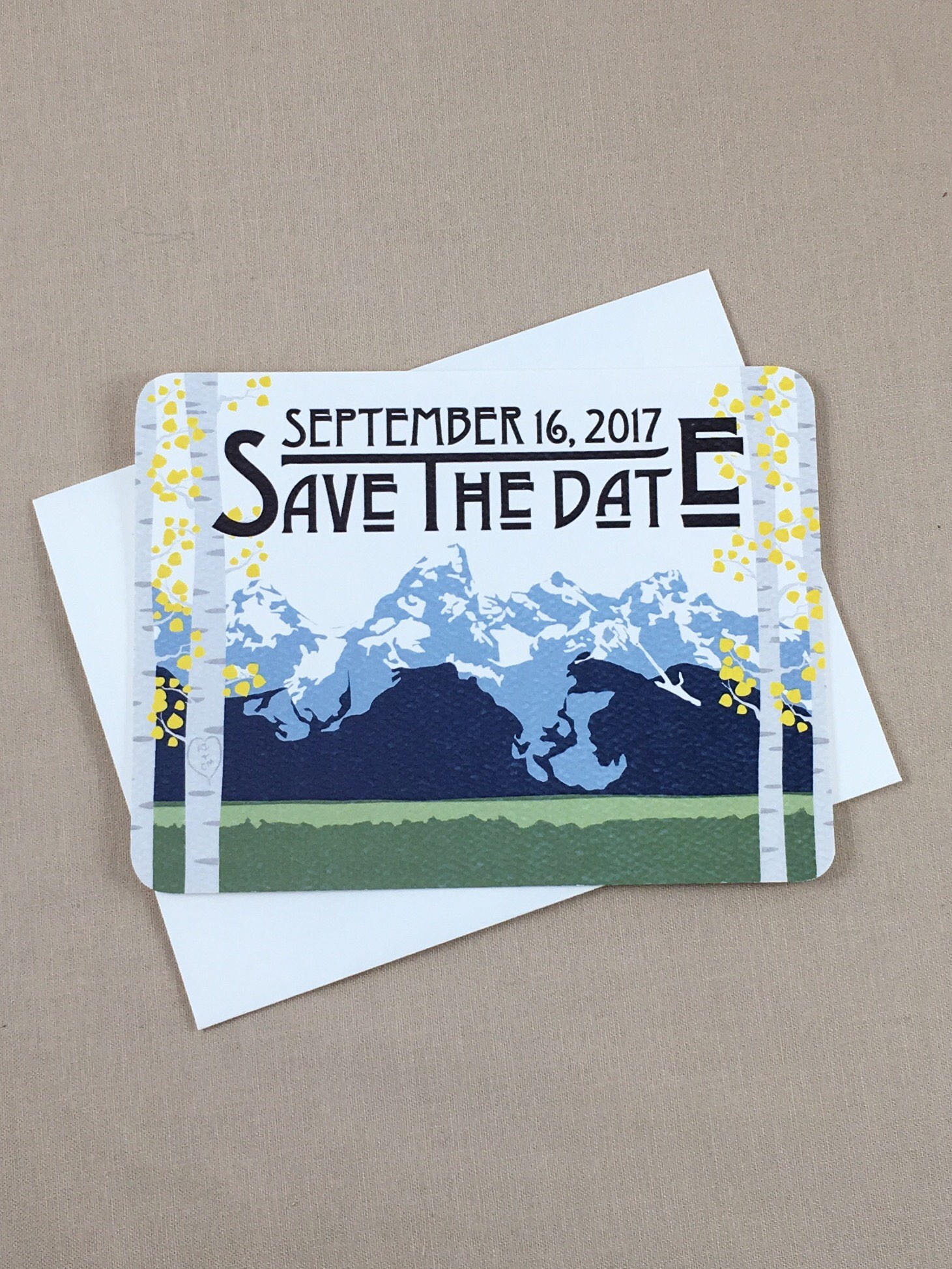 Teton Range with Birch Trees Save the Date note cards with A2 envelopes - JA1