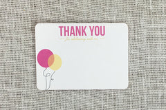 Pink and Yellow Balloon Birthday Thank You  Cards, Thank you for celebrating with me Notes for Kids,Kids Thank you notecards with blank envelopes