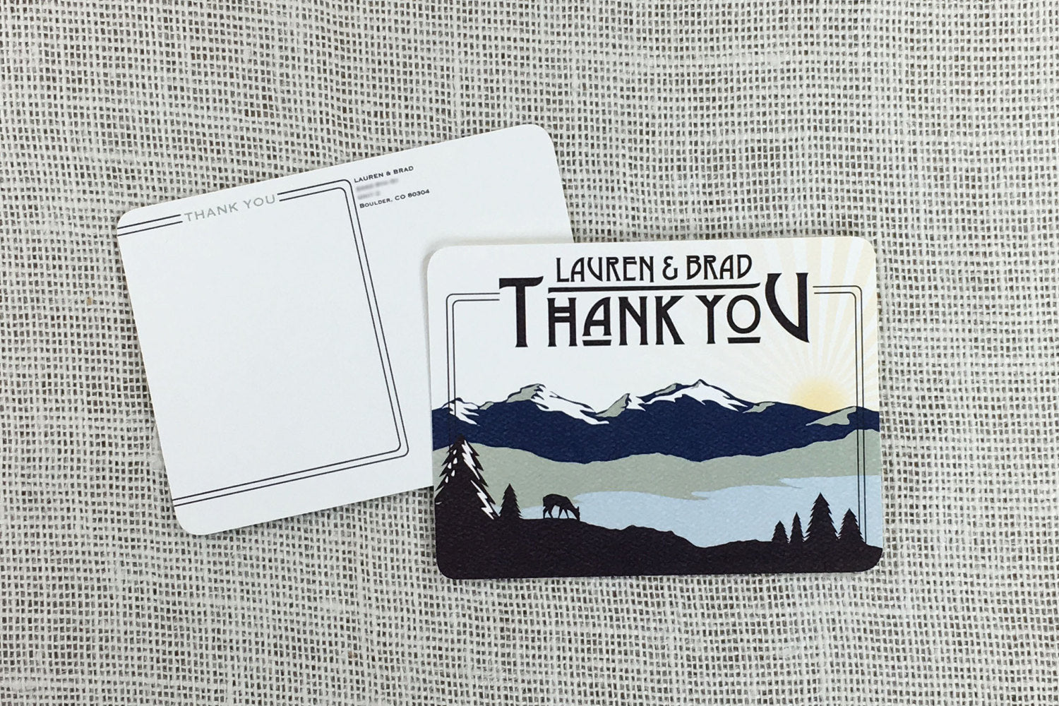 Blue Rocky Mountains with Deer - Wedding Thank You Postcard