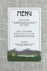 Colorado Rocky Mountains Gray and Green Dinner Menu // 5x8 Wedding Dinner Menu // Reception Menu // Rehearsal Dinner Menu