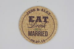 Geometric Colorful Cork Coaster Save the Date and A7 Envelope // Eat Drink and Be Married