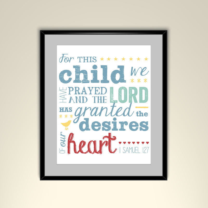 1 Samuel 1:27 For This Child We Have Prayed 11 x 14 Bible Verse White Poster (Frame Not Included) - CM1