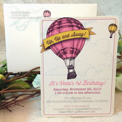 Vintage Hot Air Balloon 1st Birthday Party 5x7 Invitation with A7 Envelopes or  DIY Printable Hot Air Balloon Birthday Invitation