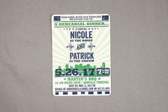 Rustic Hatch Navy and Green with Nashville Skyline Rehearsal Dinner 5x7 Invitation with Envelope