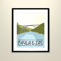New River Gorge Summer 11x14 Vintage Poster / Wedding Poster personalized with Names and date (frame not included)
