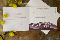 Livret Booklet Denali Alaskan Mountains (Purple & Yellow) with Bear Sunrise 5x7 Wedding Invitation with Envelope