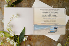 Costa Rica Sunset Wedding Invitation Landscape Livret Booklet with Envelope