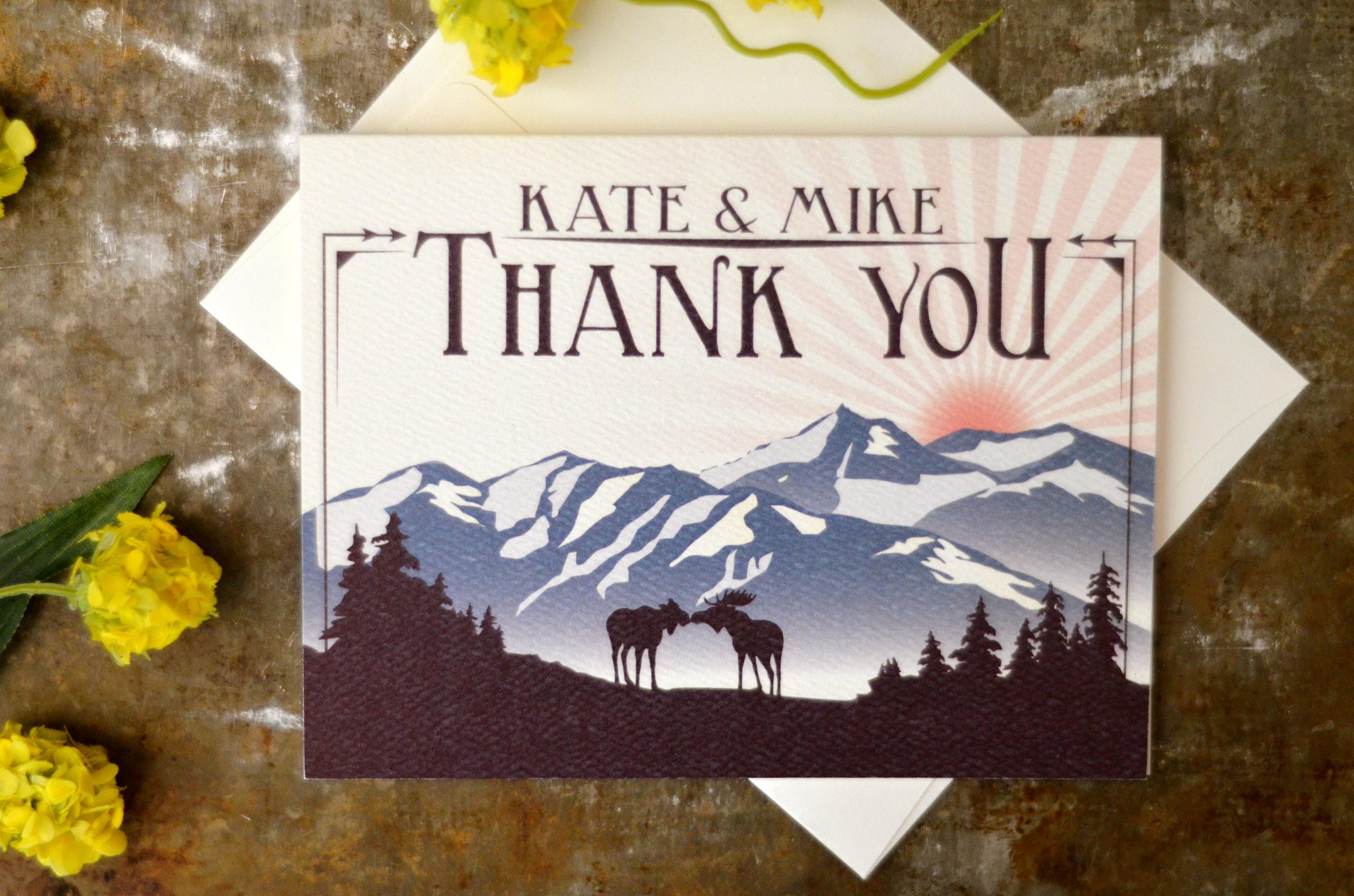 Denali Craftsman Alaska Landscape Moose Thank You A2 Notecard with Envelope