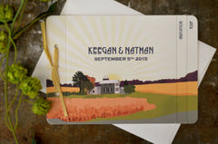 Family Farm with Wheat Field Landscape 3pg Livret Booklet and Tear-off RSVP Postcard / A7 Envelopes - BP1