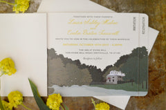The Inn at Evins Mill Tennessee 3pg Livret Booklet Wedding Invitation with Tear-off RSVP Postcard & A7 Envelopes