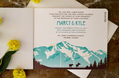 Denali Alaskan Mountains (Turquoise & Brown) with Moose Sunrise 5x7 2pg Livret Booklet / A7 Envelopes - BP1