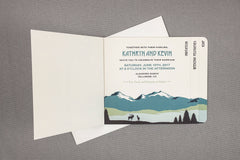 Craftsman Colorado Rocky Mountains 4pg Wedding Invitation Booklet Livret with Tear off RSVP Postcard