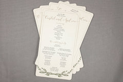 Greenery Wreath with Gold Script Elegant Romantic Wedding Program with Order of Events Timeline