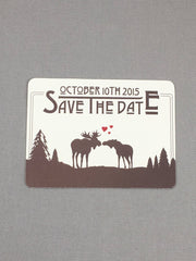 Kissing Moose Save the Date Postcards / Rustic Kissing Moose Wedding Announcement