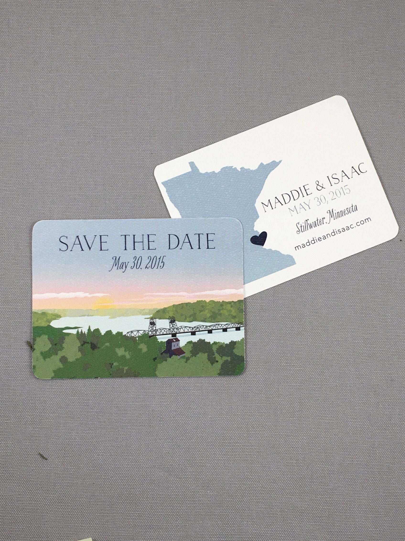 Stillwater Minnesota Wedding Save the Date note cards with A2 envelopes