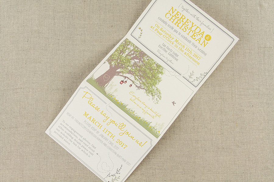 Oak Tree Rustic Garden Trifold Wedding Invitation with Online RSVP with Envelope // Unique Wedding Invitation