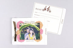 Peony Photo Wedding Invitation Booklet Livret with tear off RSVP postcard