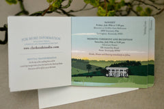 Kentucky Plantation Rolling Hills 4pg Wedding Livret Booklet Invitation with Envelope // RSVP Postcard Attached
