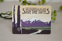 Purple Grand Teton Mountains with Birch Trees // Mountain Landscape // Save the Dates Postcards // BP1