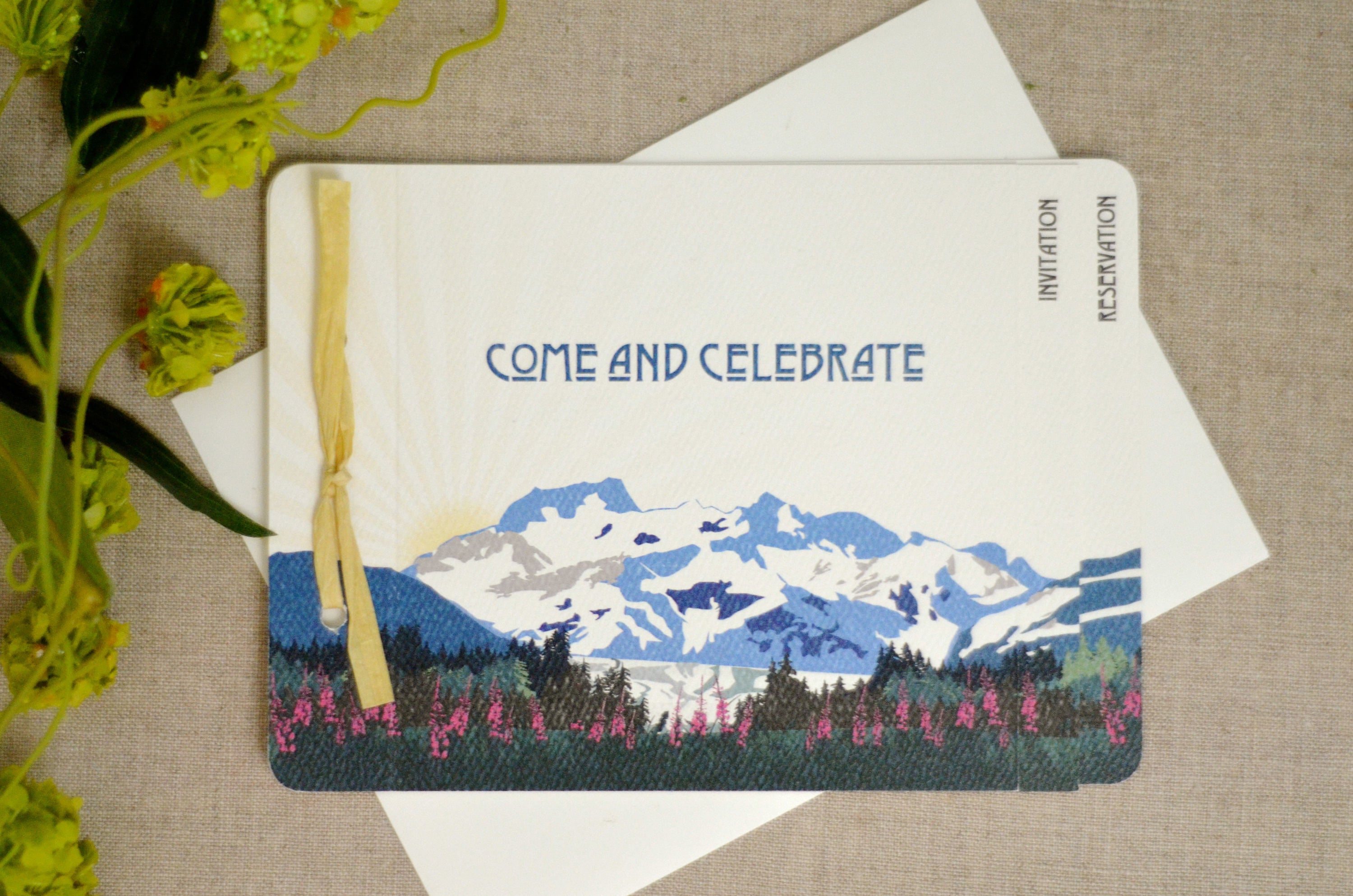 Herbert Glacier Juneau, Alaska Landscape Livret 3pg Wedding Invitation with RSVP Postcard // Mountain Landscape Invite // BP1
