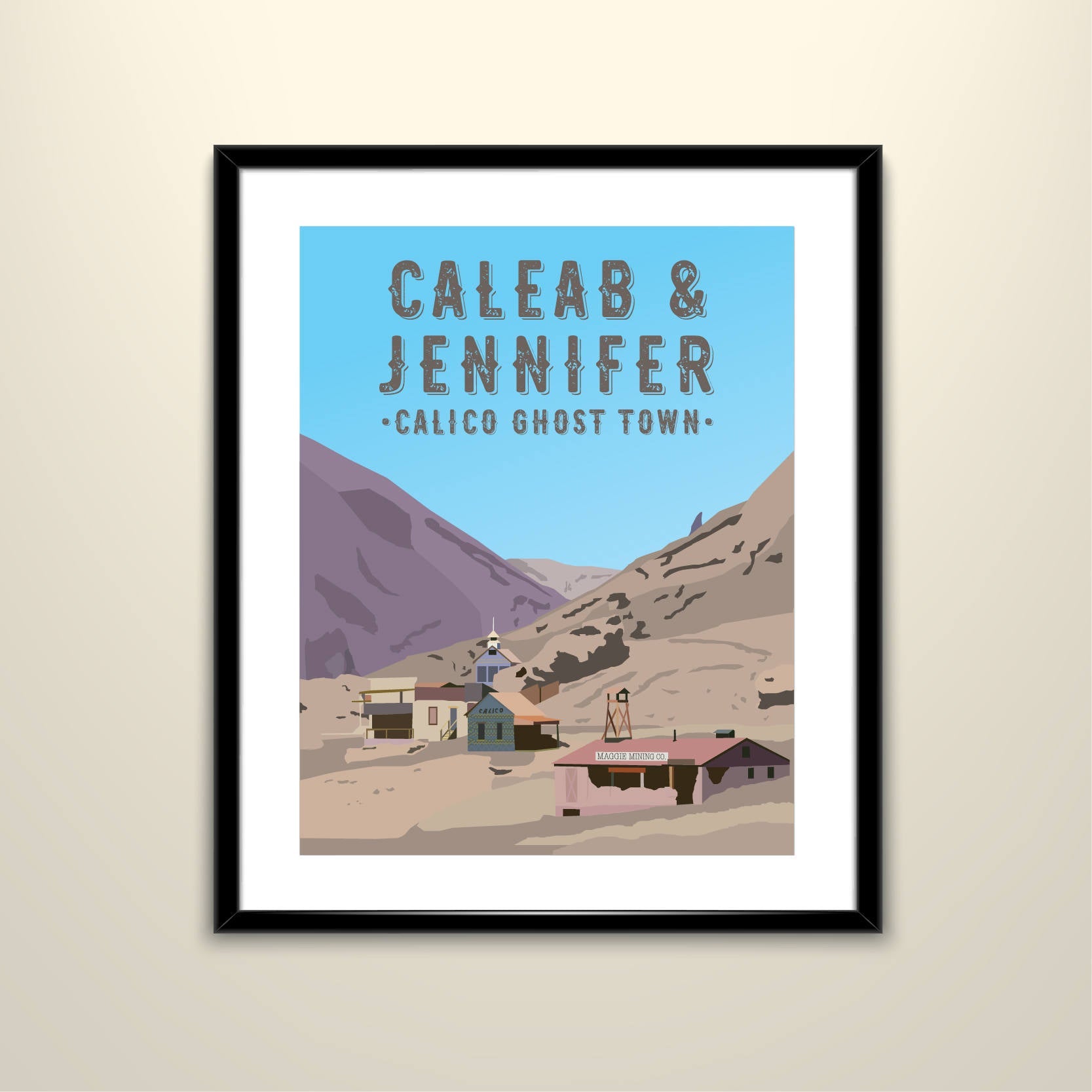Calico Ghost Town Vintage Travel 11x14 Paper Poster - Wedding Poster personalized with Names and Date (frame not included)