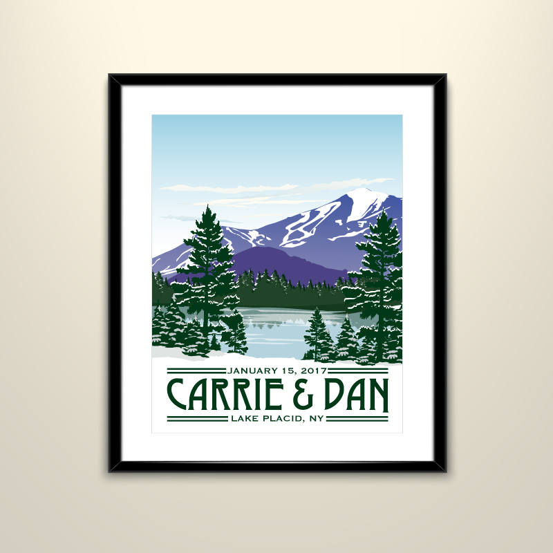 11x14 Whiteface Mountains Vintage Travel Wedding Poster personalized with Names and date (frame not included)