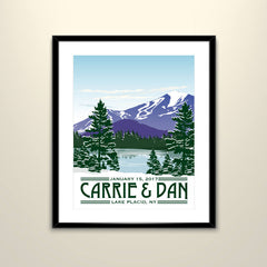 11x14 Whiteface Mountains Vintage Travel Wedding Poster personalized with Names and date (frame not included)