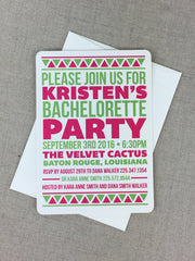 Bright Pink and Green Bachelorette 5x7 Party Invitation with A7 Envelopes / DIY Printable Bachelorette Party Invitation-JA1