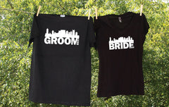 Bride And Groom Nashville Skyline Tee Customized Date Matching Set - Set of 2