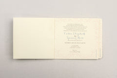 Whimsical Floral Blush Pink and Dusty Blue Wedding Invitation 3pg Booklet Livret with A7 Envelope