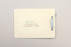 Whimsical Floral Blush Pink and Dusty Blue Wedding Invitation 3pg Booklet Livret with A7 Envelope