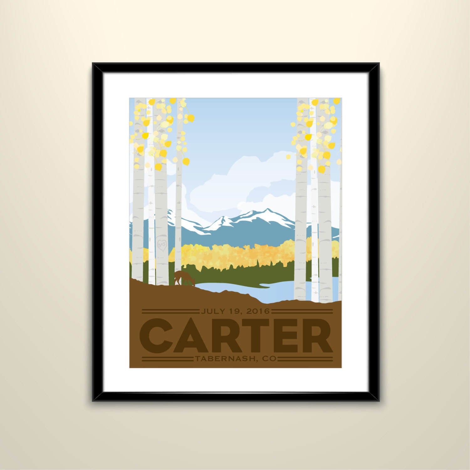 Colorado Rocky Mountains with Birch Trees Wedding Landscape 11x14 Poster/Can personalize with Names and date (frame not included)