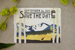 Colorado Mountain Landscape Invitation // Longs Peak Poppy Birch trees Invitation // Aspen Save The Date Postcard // BP1