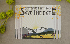 Colorado Mountain Landscape Invitation // Longs Peak Purple Poppy Birch Trees Invitation // Aspen Save The Date Postcard // BP1