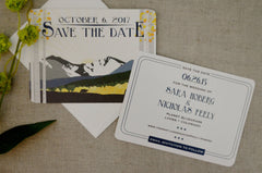 Colorado Mountain Landscape Invitation // Longs Peak Bear Birch trees Invitation // Aspen Save The Date Postcard // BP1
