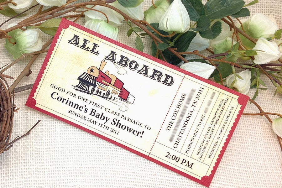 All Aboard Train Ticket Baby Shower Invitation with blank envelope // DIY // Printable // Template