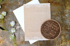 Rustic Linen and Lace Cork Coaster Save the Date // Unique Save the Date