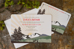 Longs Peak In spring with coral accents 5x7 Wedding Invitation with RSVP postcard and A7 Envelope // Illustrated invitation - BP1