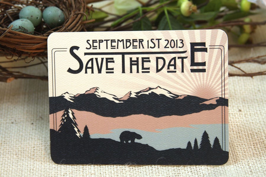 Rocky Mountains Blue and Pink Save the Date Postcard