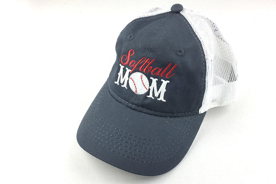 Softball mom trucker unstructured mesh hat thread color 100% customizable // Softball parent cap