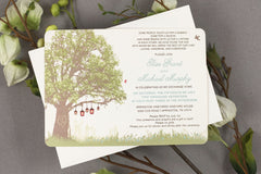 Oak Tree with Lanterns and Wildflowers 5x7 Wedding Invitation with Envelopes