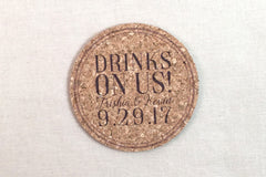 Drinks On Us Modern Purple and Blush Pink Cork Coaster Save the Date with Envelope