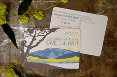 Carmel Valley California Craftsman Wedding Save the Date Postcard with flying birds - BP1